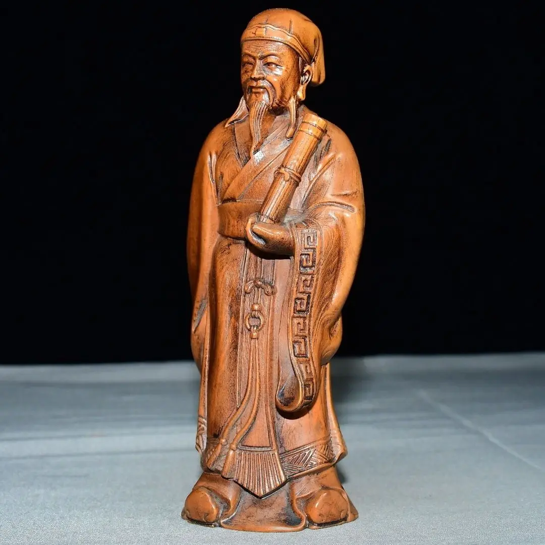 Hand Carved Wood Ancient Scholar Statue Figurine Home Desktop Ornament Craft Gift