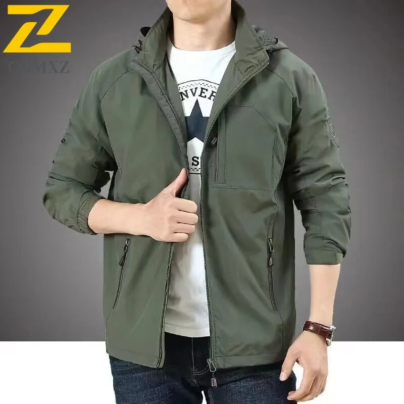 COMXZ 2025 Hot Windproof Hooded Jacket Men Women Lightweight Trekking Coat Outdoor Hiking Waterproof Breathable Sports Wear