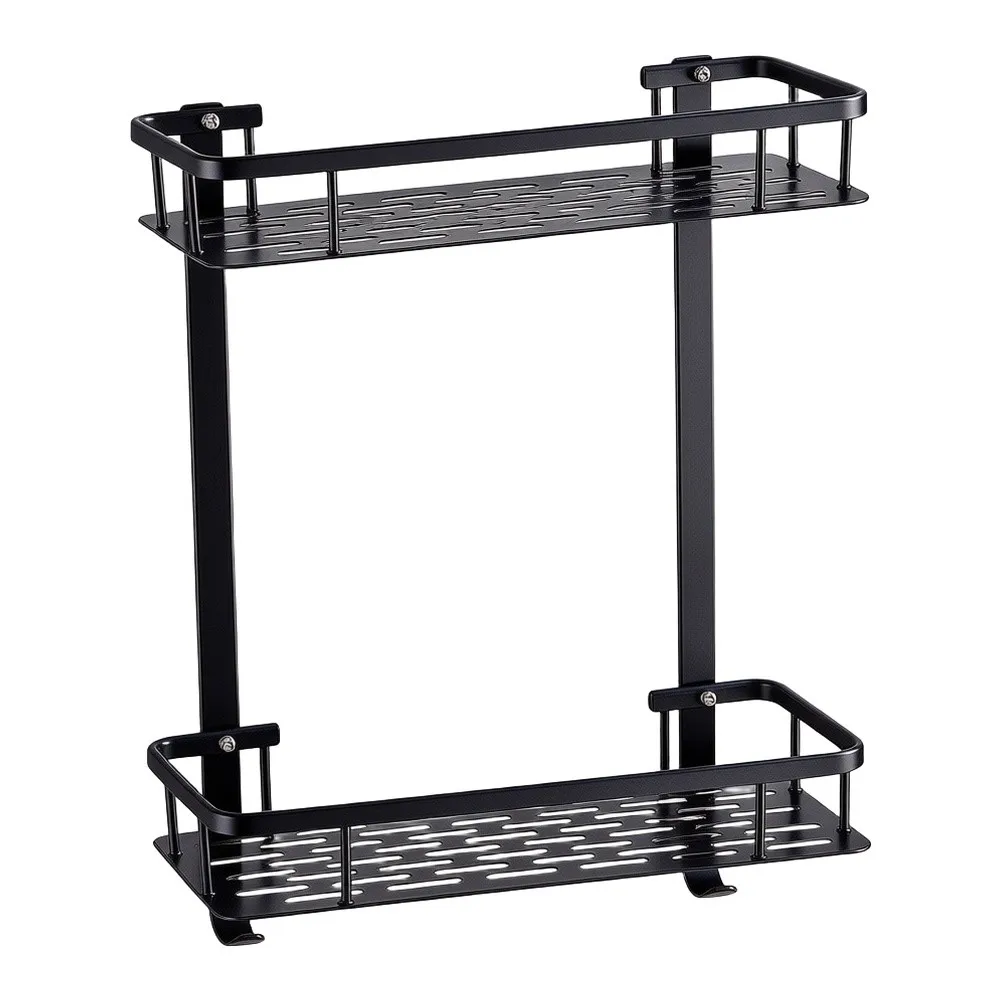 Modern Black Aluminum Corner Shelf for Bathroom Double Square Layout Designed for Compact Spaces and Functional Organization