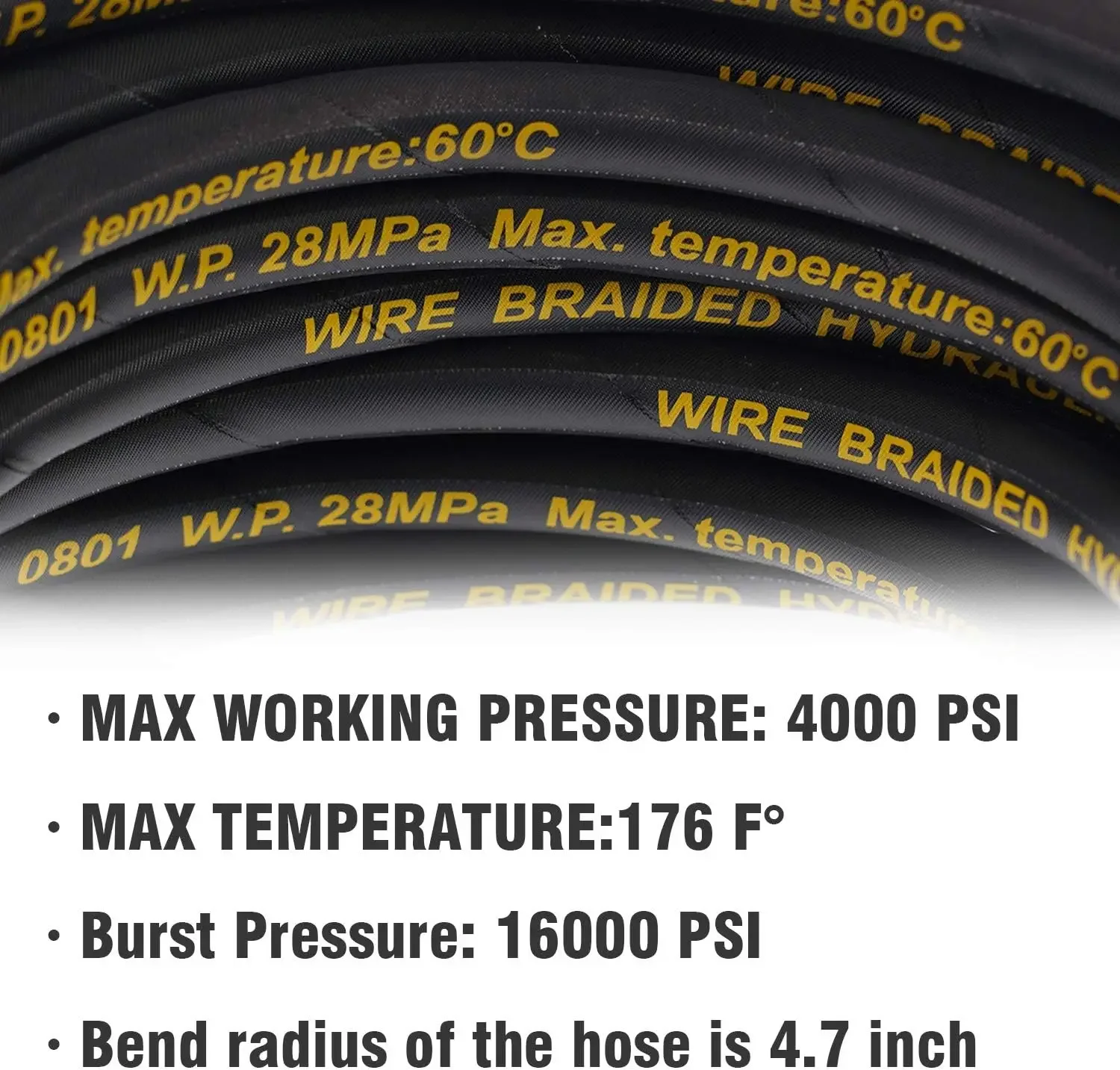 50FT Pressure Washer Hose with 3/8 Inch Quick Connect, High Tensile Wire Power Washer Hose, 4000 PSI