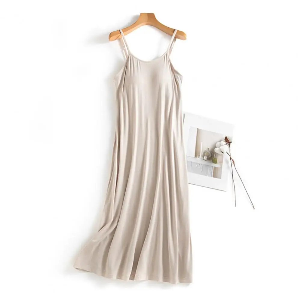 Women Nightdress Stylish Women's Nightgown Adjustable Spaghetti Strap Padded Backless Design Sleek Solid Color Comfortable Chic