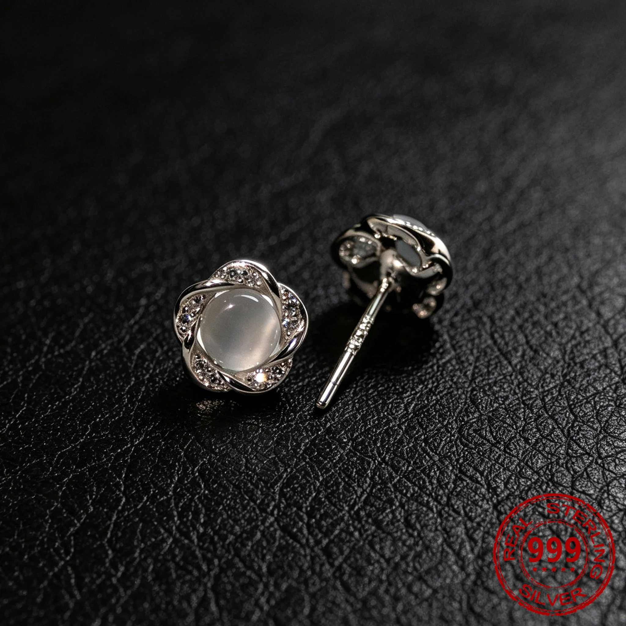 OZAN S999 Sterling Silver Earrings Stud Cat's Eye Cymophane Infinity Love Fashion Women's Gemstone Jewelry Anniversary Gift