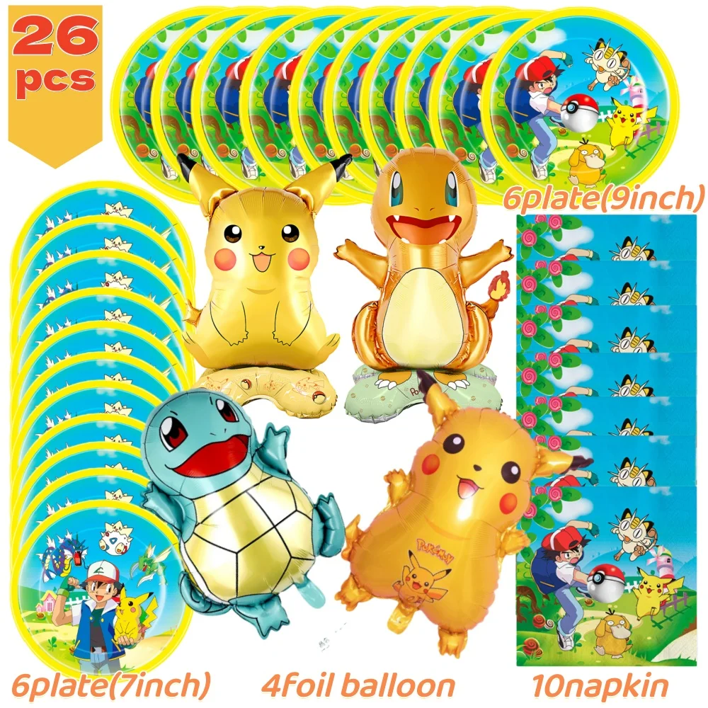 البوكيمون حفلة عيد ميلاد زينة بيكاتشو سعيد لوازم الحفلات مجموعة أدوات المائدة أكواب لوحات المناديل مفرش المائدة بالونات اكسسوارات #3