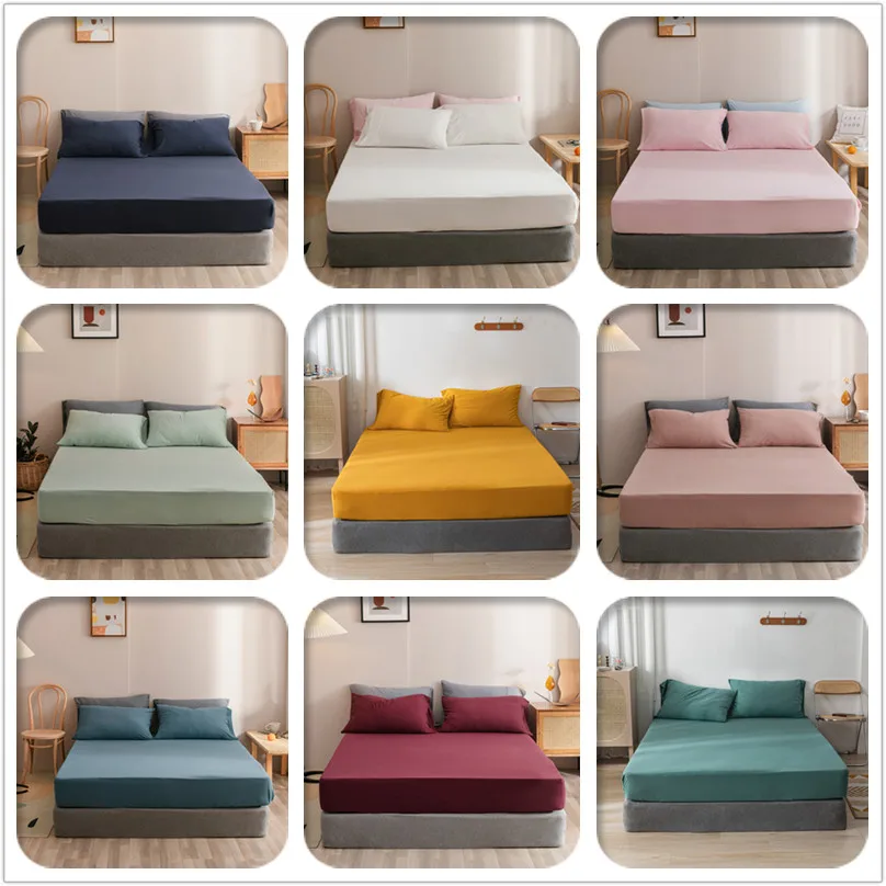 

100% Cotton Bedsheet Solid Color Fitted Sheet Single/Queen/King Size Bed Cover Home Soft Bed Linen drap de lit(No Pillowcase)