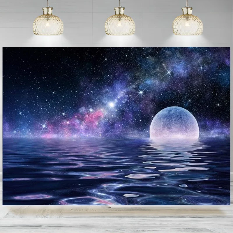 

Polyester Night Sky Galaxy Backdrop Dreamly Nebula Ocean Background Photography Universe Birthday Baby Shower Decor Banner