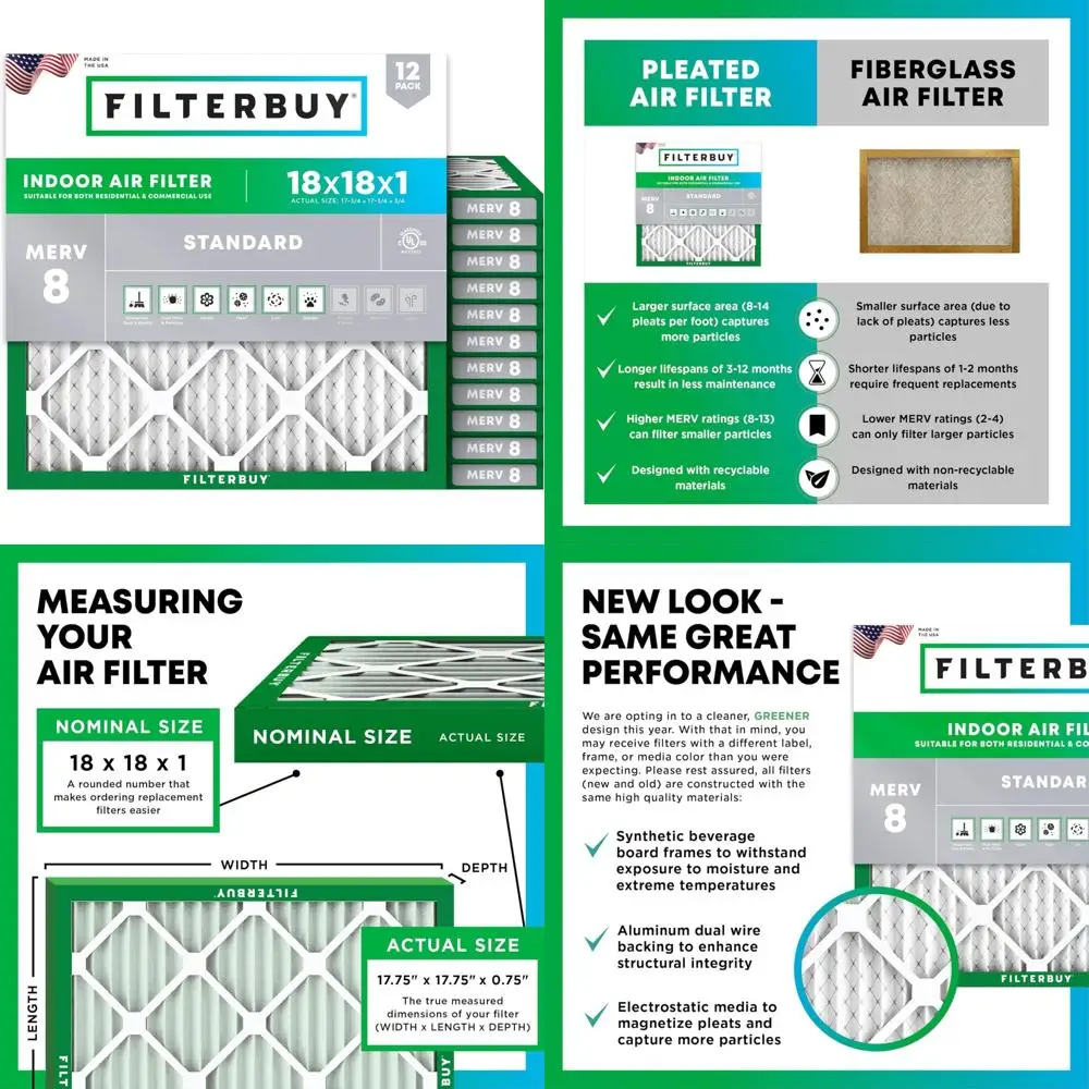

Воздушный фильтр 18x18x1 MERV 8, замена пылезащиты, 12 шт., плиссированные фильтры для печей HVAC переменного тока для качества домашнего воздуха