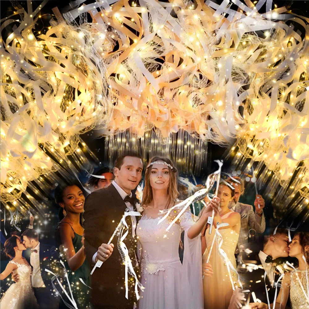 

30 шт. светодиодные светящиеся волшебные палочки с лентами, белое и розовое шампанское, светящиеся товары для вечеринок и атмосферный реквизит для свадеб, би