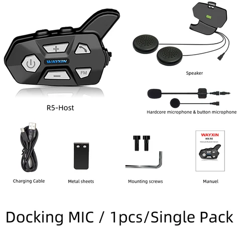 Мотогарнитура WAYXIN R5 С Bluetooth 5.0, Водонепроницаемая, Для Двух Мотоциклистов, С FM-радио, Система Связи Для Шлемов