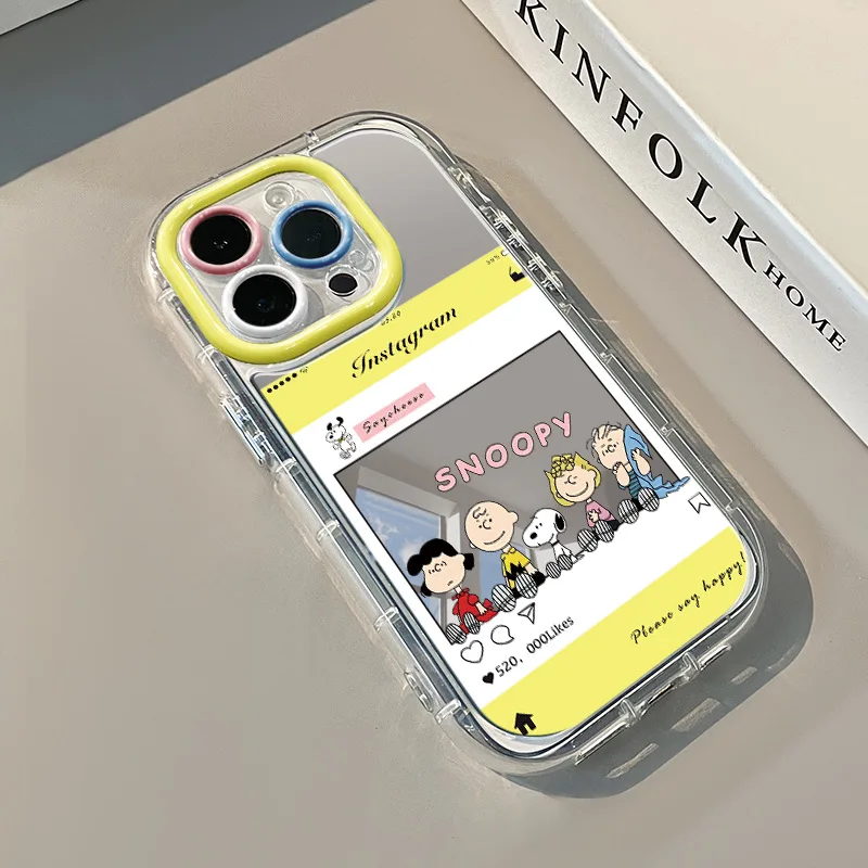 

Ins SNOOPY Collect Phone Case for iPhone X XR 11 12 13 14 15 16 Pro Max Plus Cute Cartoon Snoopy Lucy Charlie Brown Mirror Cover