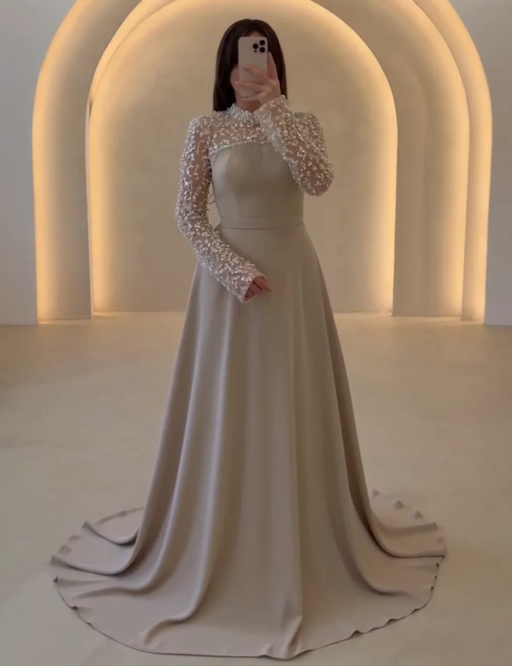 

Customized Simple Jersey Pleat Pearl A-line Jewel Long Dresses Quinceanera Bespoke Occasion Formal Sizes Available