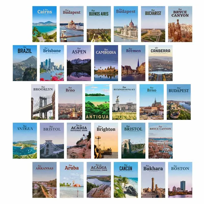 

10/30PCS Travel City Posters and Prints Retro Landscape Wall Collage Kit Room House Decor Bar Dorm Decoration Painting for Teens