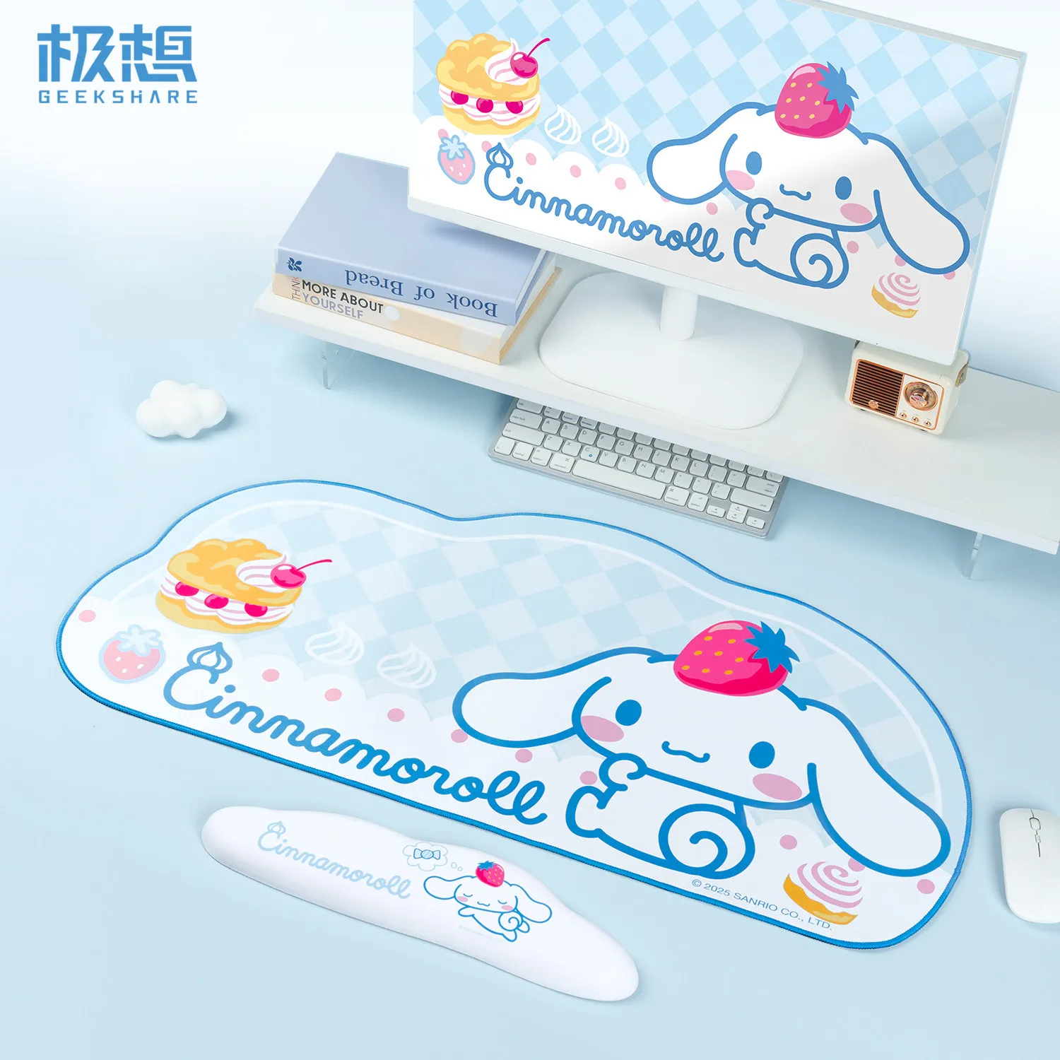 Anime Sanrio Cinnamoroll Esports Gaming-Mauspad mit Handgelenkauflage, ergonomisches Memory-Schaum-Tastatur-Handgelenkpad, rutschfeste Gummi-Schreibtischunterlage