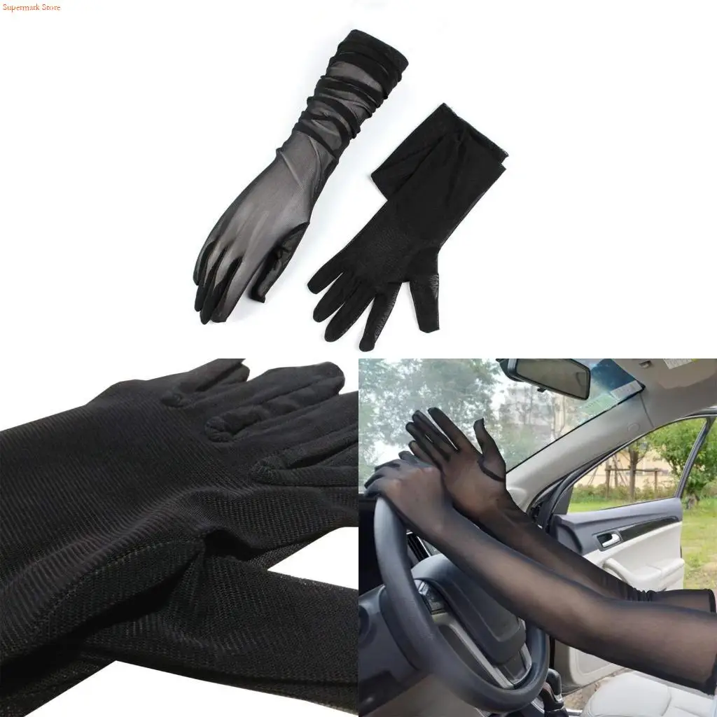 Q5WE Wedding Gloves Elastic Sheer Tull Long Gloves Full Finger Sunblocks Gloves