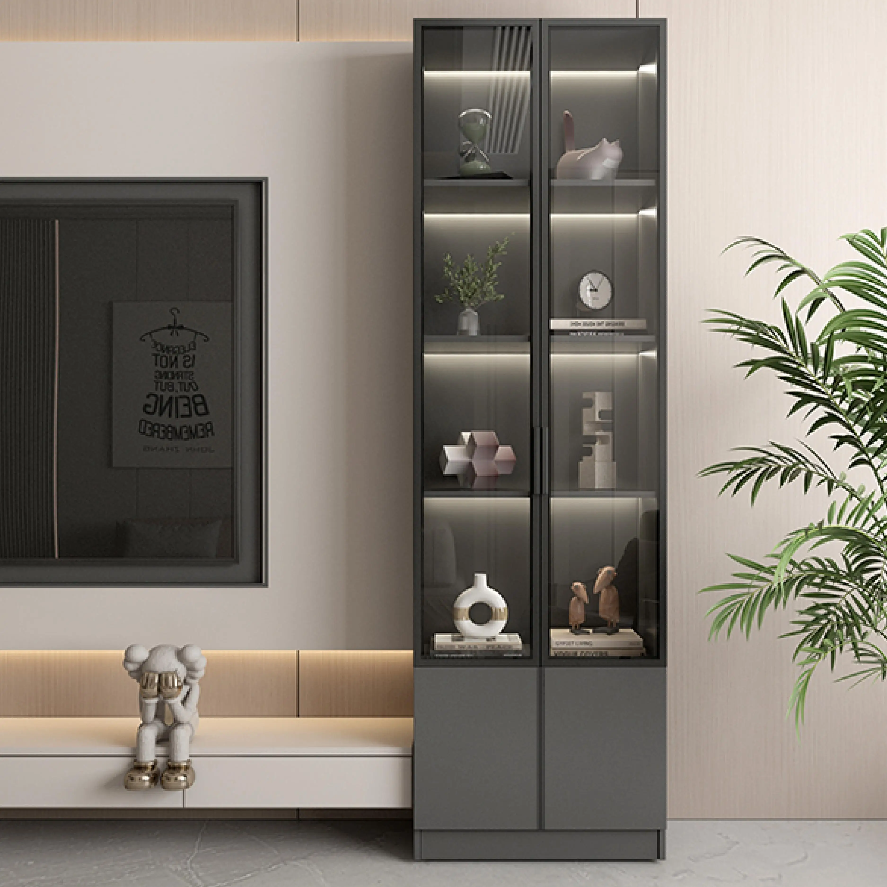 

Living room TV cabinet Side vertical Locker with door Wooden Locker Display Narrow high Single