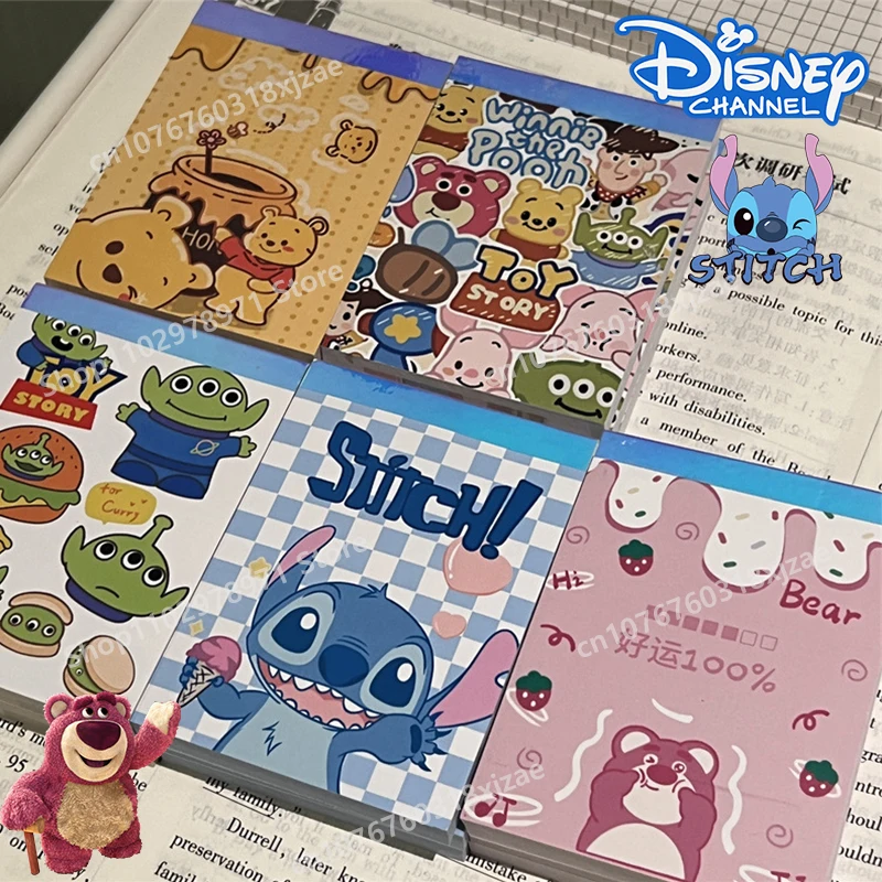 70 Pages Disney Stitch Notebook Cartoon Winnie The Pooh Practical Pattern Diary Colored Paper Sticky Note Children‘s  Prize Gift