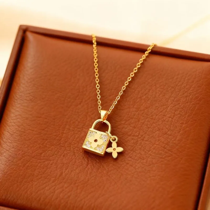 قلادة نسائية من الفولاذ التيتانيوم، إكسسوارات غير باهتة، طقم مرصع بالألماس، سلسلة الترقوة العصرية #3