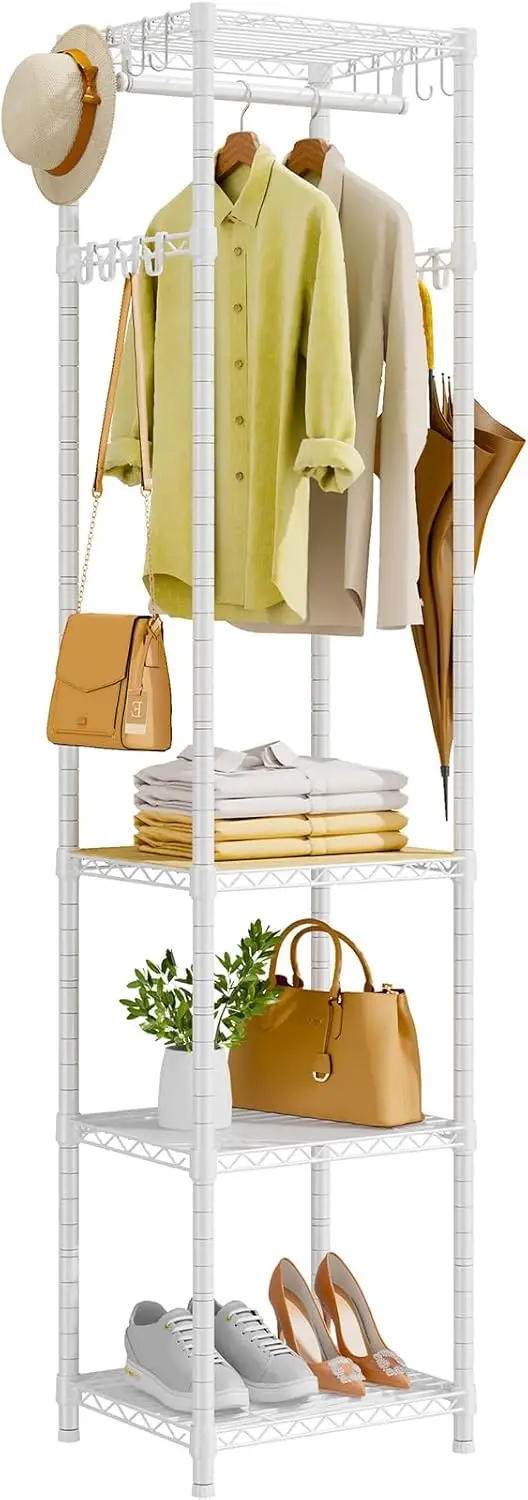 

R1 Clothes Rack Heavy Duty, Clothing Racks for Hanging Clothes, Garment Rack with Storage Shelves, Small Coat Rack Freestandi