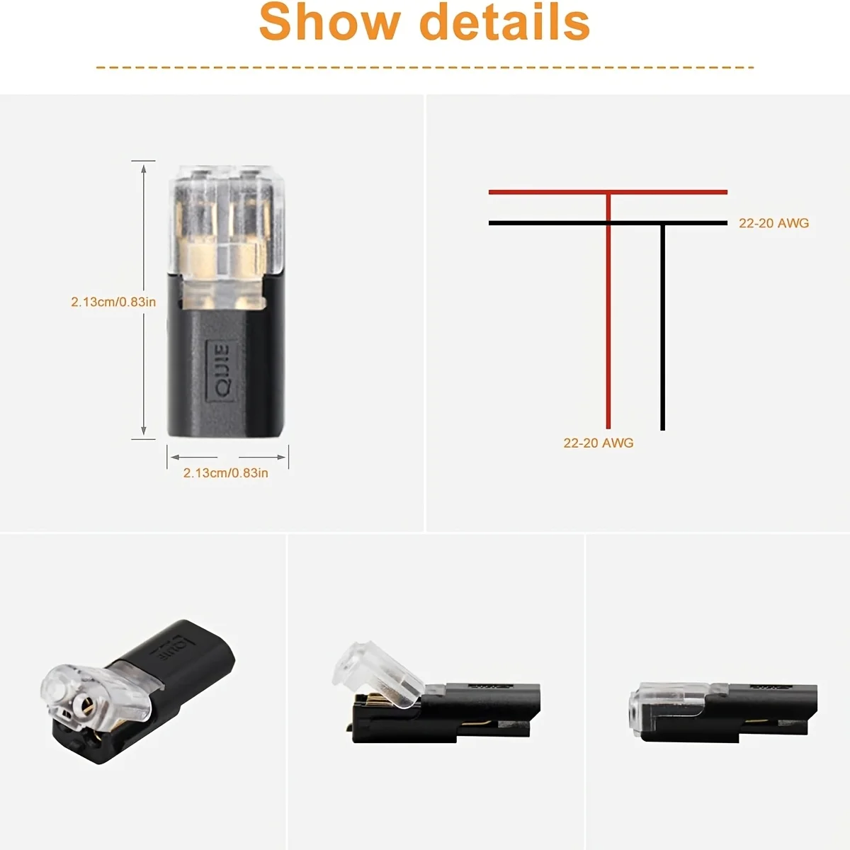 10/20/50pcs Quick Connect 2-Pin Wire Connectors No Stripping Needed for 20/22 AWG Cables Easy Secure Electrical Connections