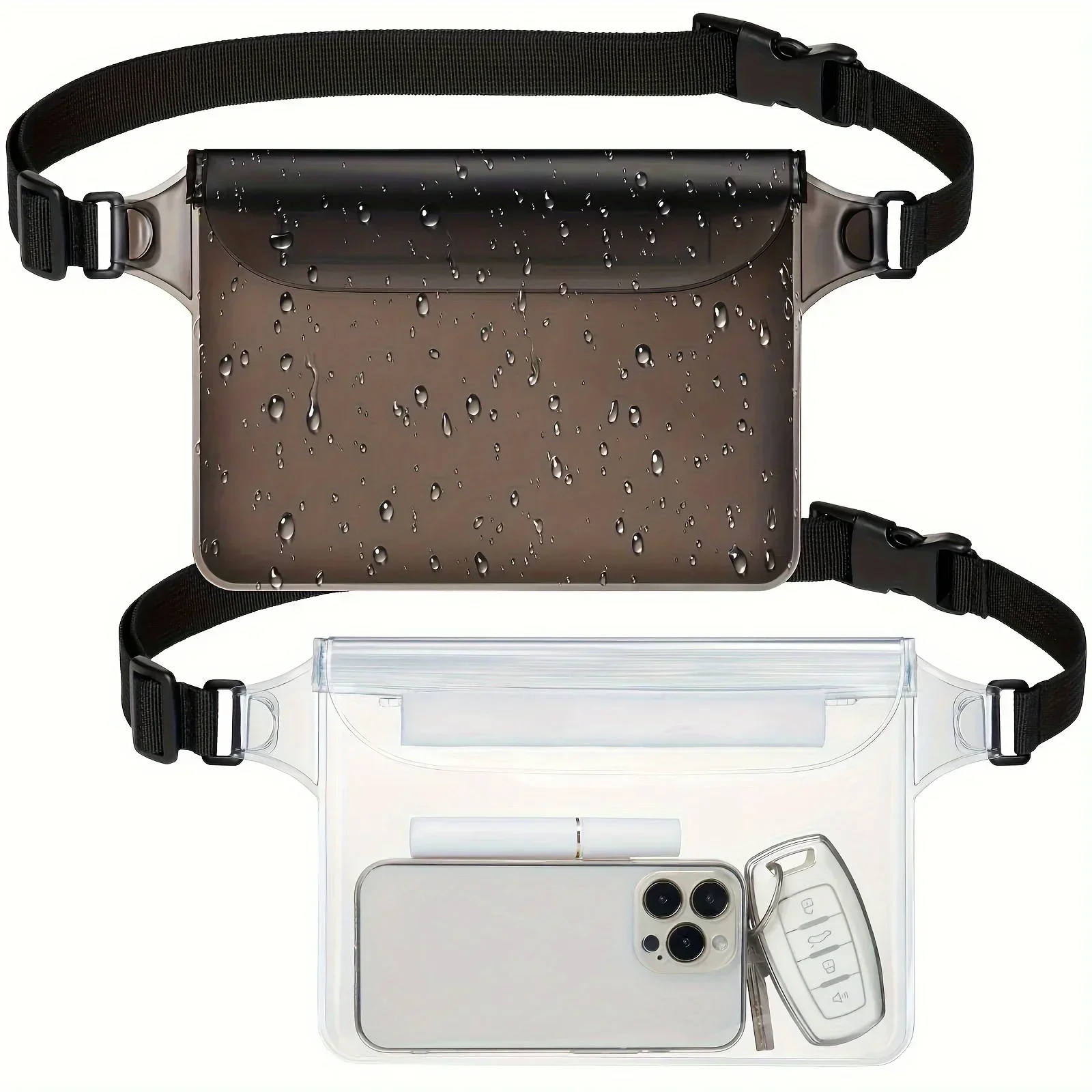 Water Sports PVC Waist Bag Belt-attached Phone Passport Wallet Pouch, Buoyant Transparent Bag for Travel Beach Swimming Kayaking