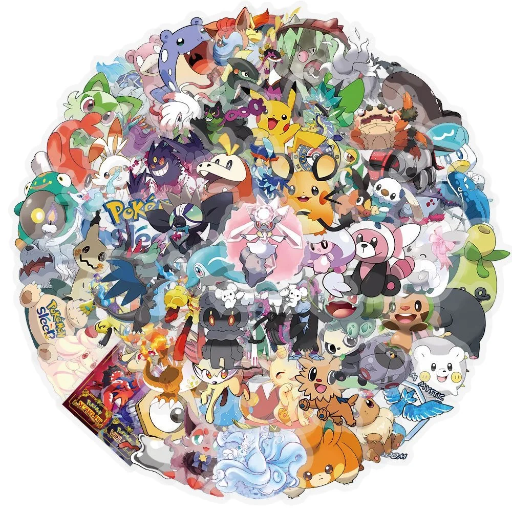 100Pcs Pokémon Stickers Cute Cartoon Transparent Waterproof Decals for Laptop Phone Journal DIY Decoration