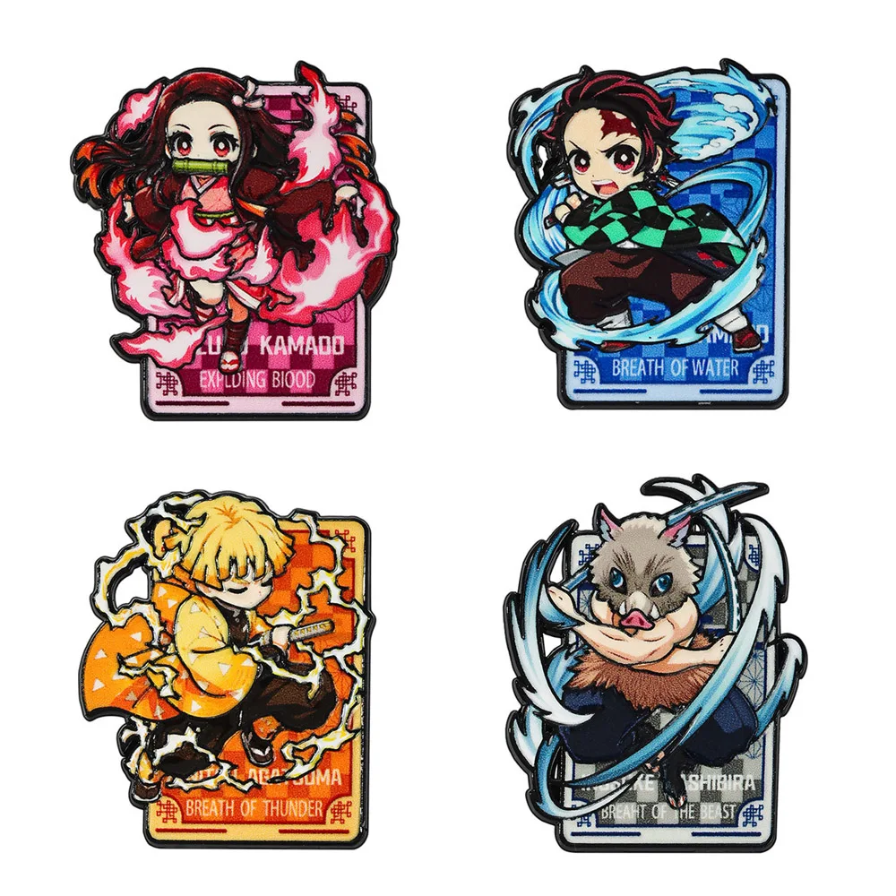 4Pcs/Set Demon Slayer Enamel Pins Kimetsu No Yaiba Tanjiro Nezuko Zenitsu Inosuke Metal Brooch Badge Anime Lapel Pin view 2