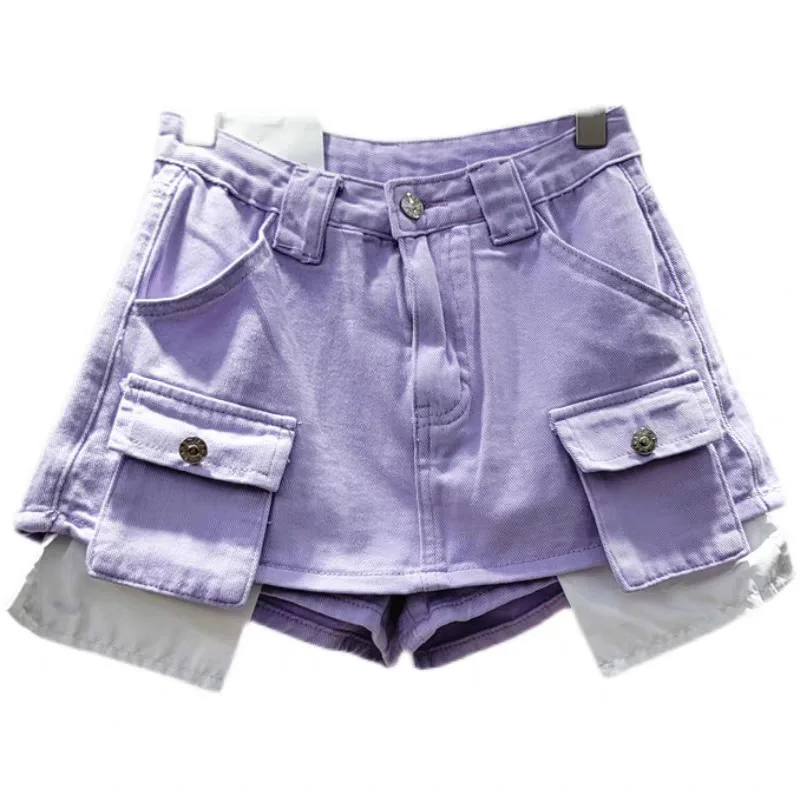 2024 New Arrival Women Summer New Mini Pocket Denim Cargo Shorts Skirts Women Fashion High Waist Straight A-line Shorts Skirt