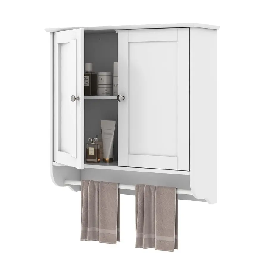 

Bathroom Cabinet Wall Mounted, Over The Toilet Storage Cabinet with Towel Bar, 2 Doors and Adjustable Shelf, SpaceSaving Wall C