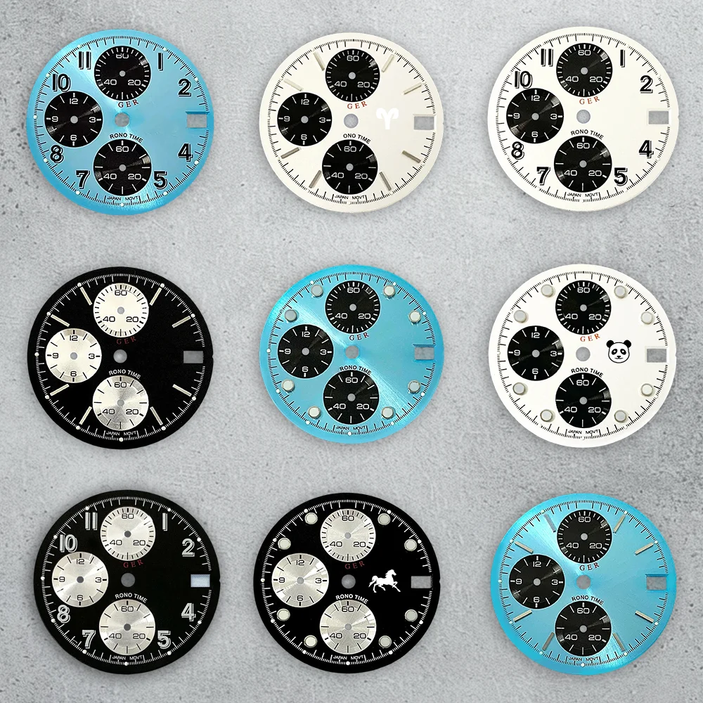 29,8 мм S циферблат, арабский люм, Sunburst 3,0, циферблат с окошком даты, подходит для VK67, кварцевый механизм, синий, черный, белый корпус