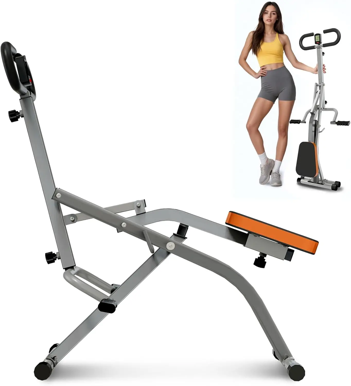 Home Squat Machine Ab Workout Equipment 265lbs Loading Capacity Foldable Rowing Machines Adjustable Resistance Bands Display