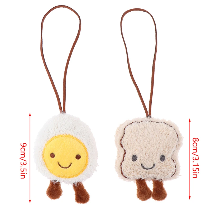 Cute Bread Name Sticker Pendant Cartoon Poached Egg Plush Doll Anti-lost Mark Luggage Tag Charm Keychain Bag Decor