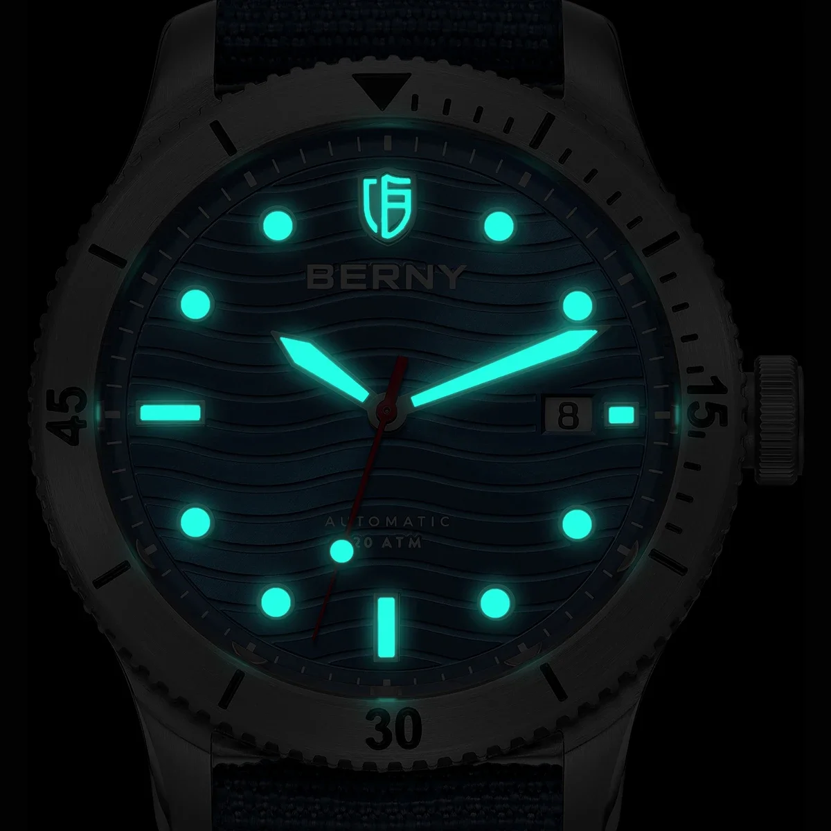 BERNY Automatic Diving Wristwatch for Men PT5000 Movement 20ATM Waterproof Luminous Sapphire Mechanical Sport Divers Watch Men