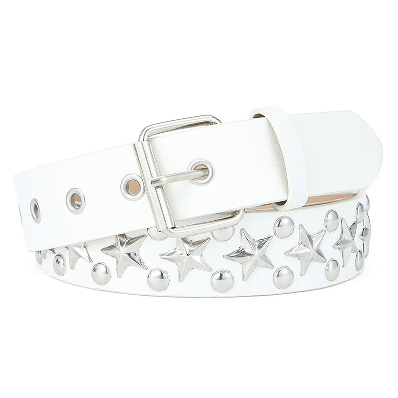 Cintura con rivetti a stella d'argento Moda unisex Trendy All-Match Jeans Accessori Cintura Hip Hop Punk Y2k Ragazze Cintura nera in PU