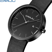 CRRJU Men Original Desgin Clock Fashion leisure Dress Quartz Hours Business leather Watch Male Relogio Masculino