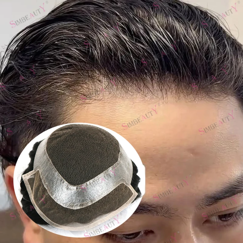 Bleached Knots HD Lace PU Around 100% Human Hair Men Toupee Natural Black Invisible Thin Man's Wig Capillary Prosthesis