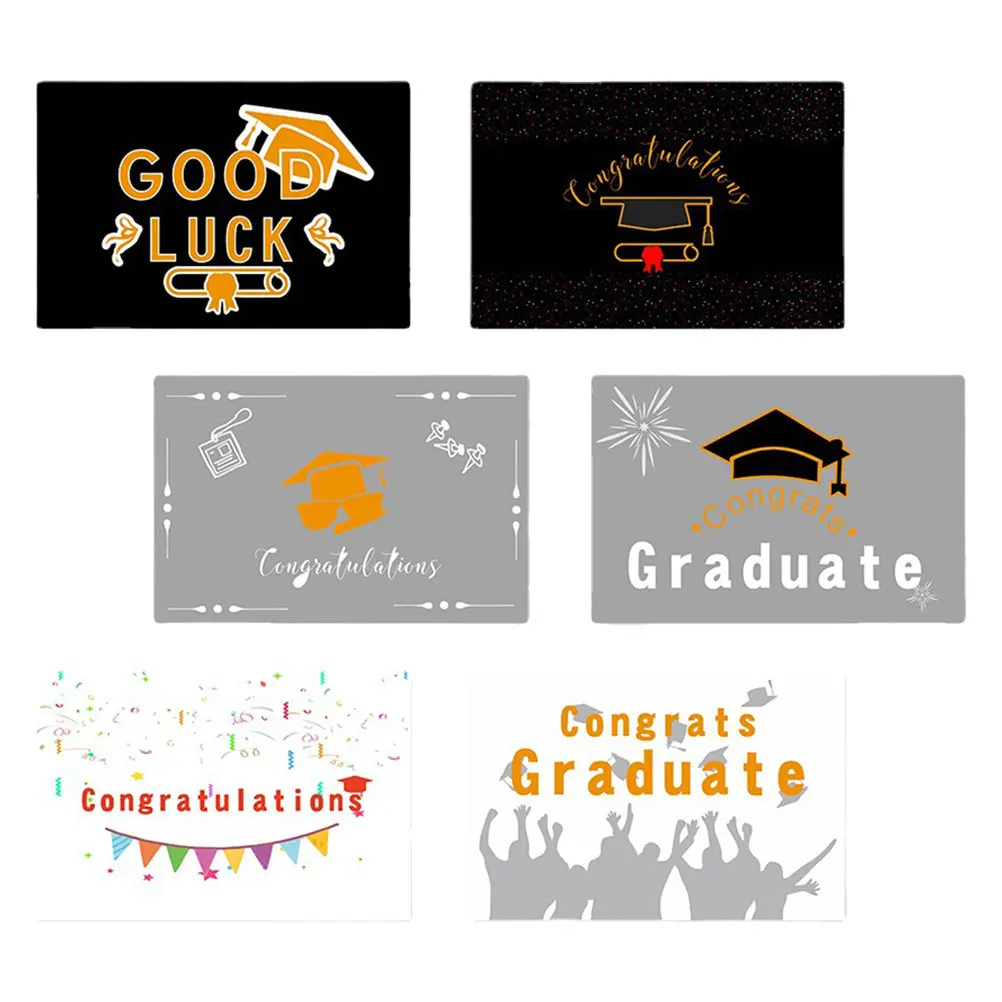 

6 Sets Graduation Cards Greeting Card Assortment 250g White Card Paper Premium Material Practical Decorative Exquisite Patterns