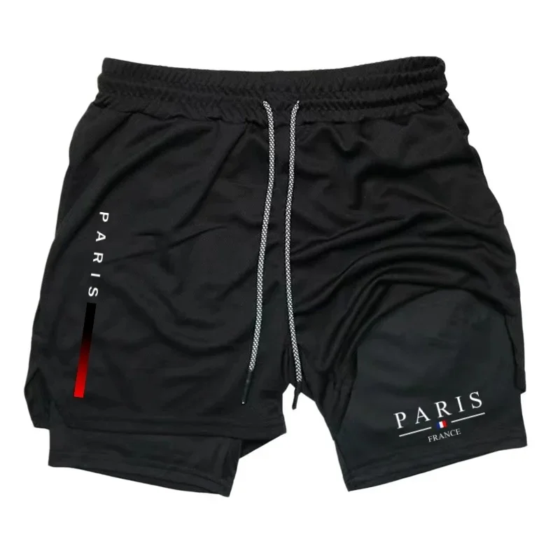 Summer Breathable 2-in-1 Double Layer Shorts Mens Elastic Compression Quick Dry Multi-functional Moisture Absorbing  Performance