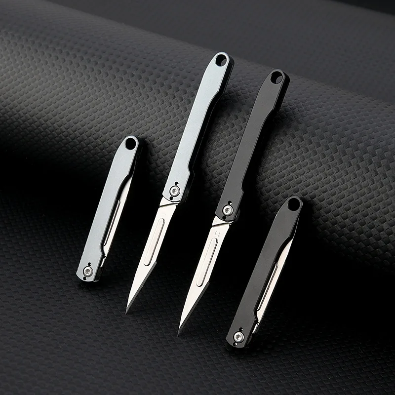 Mini Titanium Alloy Scalpel Folding Knife Keychain Pocket Utility Knife Selfdefense Tool Replaceable NO11Blade EDC Survive Gadge