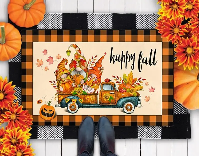 

Fall Gnome Welcome Doormat Thanksgiving Decor Living Room Bedroom Entrance Non-slip Rug Balcony Hallway Laundry