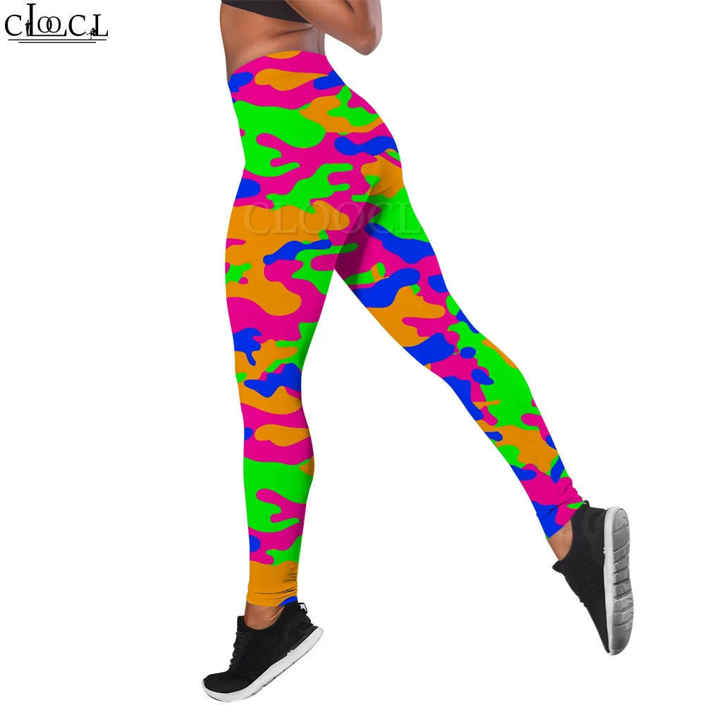 CLOOCL Leggings Seamless Well-fitting Trousers Polyester Spandex Gym Graffiti Camouflage Pattern Print Leggings Yoga Pants