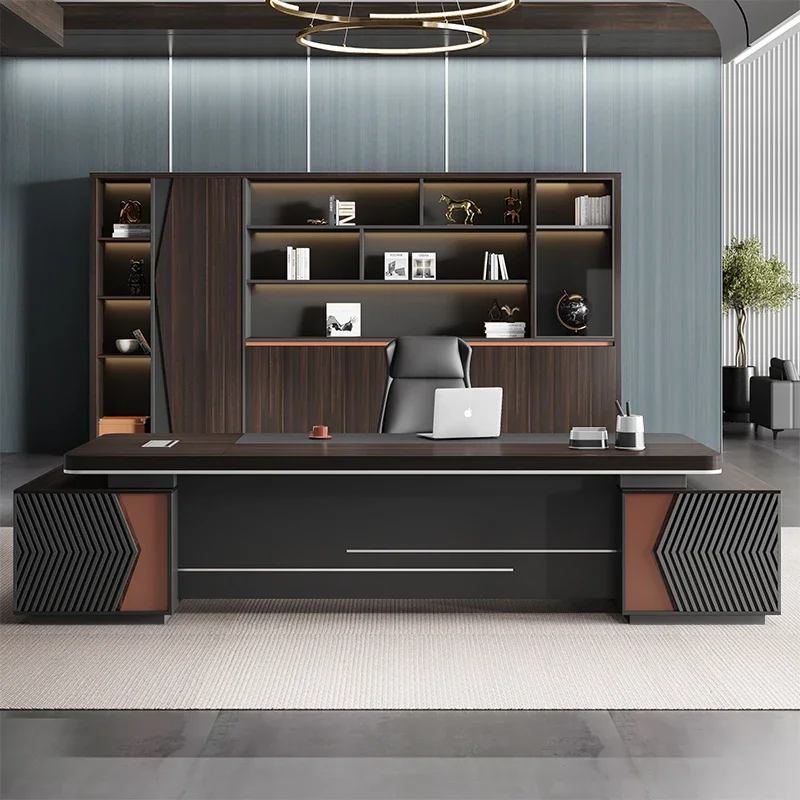 

Современный офисный стол руководителя с навесной полкой, выдвижными ящиками, компьютерным стулом, деревянный рабочий стол с ящиками, регулируемый стол для геймеров и ПК