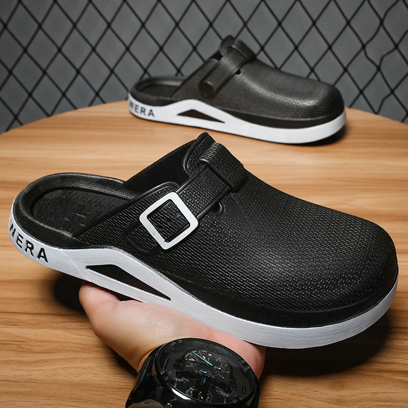 

New Men's Summer Outdoor Fashionable Slip-On Thick Bottom Anti-Slip Sandals Half Covering the Head Comfortable Lazy Shoes