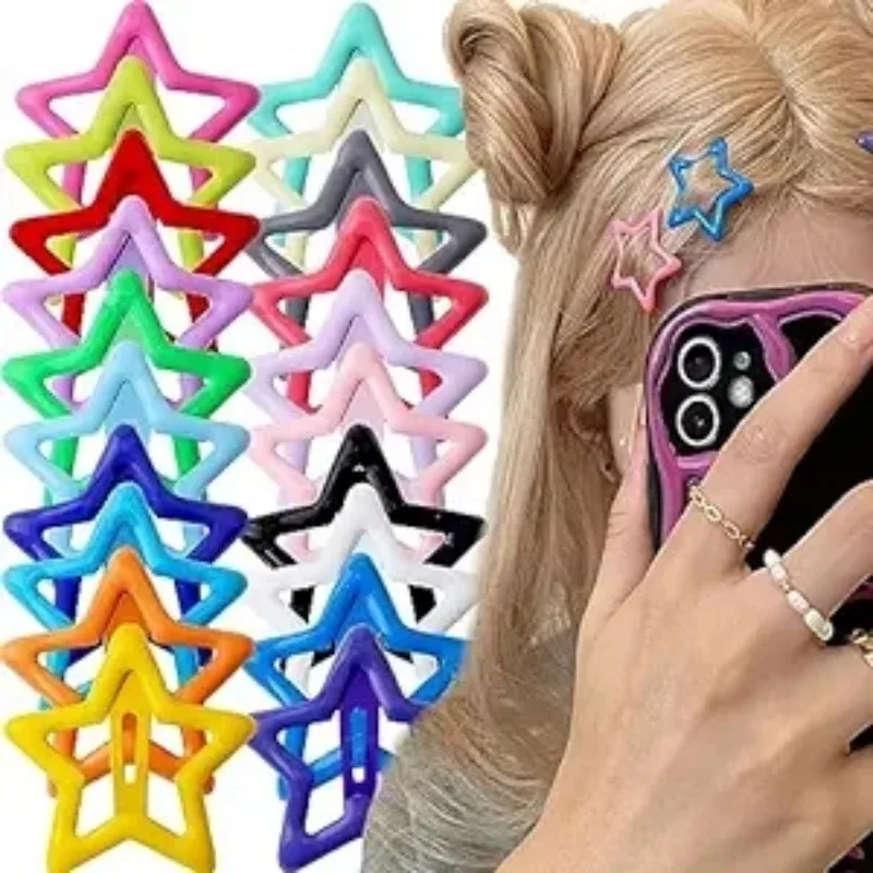 2/20pcs Y2K Luminous Colorful Star Hairpin Girl Metal Hairslide Bobby Pin Sweet Five-pointed Mini Children Hair Clip Accessories