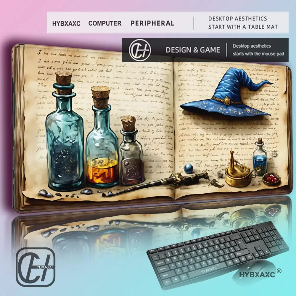 

HYBXAXC Enchanted Wizard Hat Potions Mouse Pad Large Rubber Non-slip Desk Accessories Mousepad for Gamer Keyboard Decor Mat