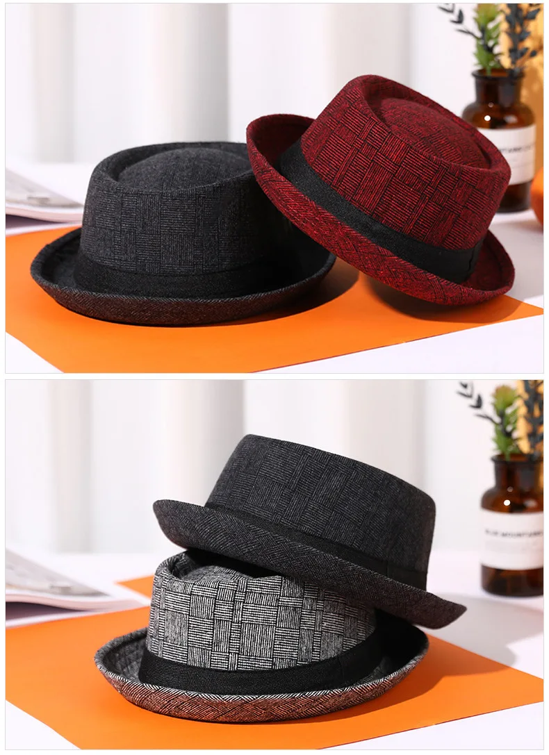 Neue Herbst- und Winterhüte für Herren Britische Retro-Jazzhüte Rundkopf-Hüte mit Kleinem Schirm Klassische Karierte Hüte im Gentleman-Stil für Damen – Detail 17