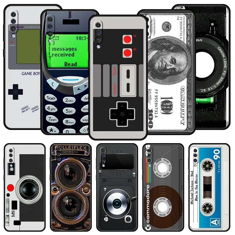 Phone Case For Samsung A56 A36 A26 A24 A12 A14 A16 A50 A70 A22 A32 A34 A54 A42 A52 5G A06 Cover Vintage Tape Camera Gameboy