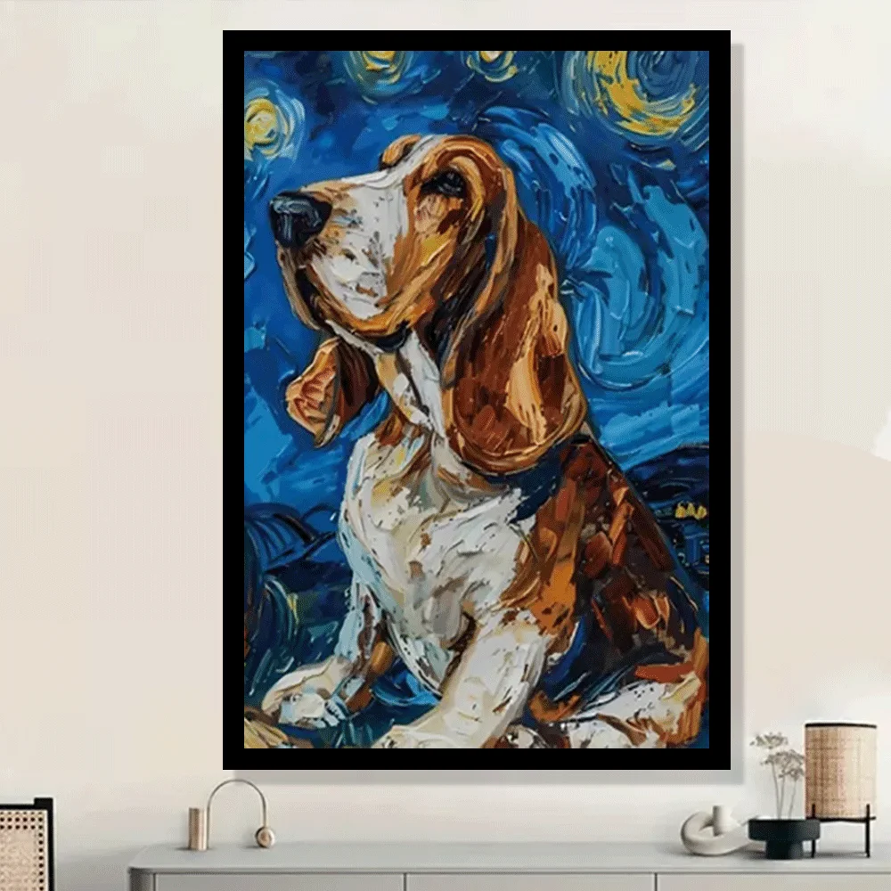 Basset Hound Wall Art Poster: No Framed Colorful Basset Hound Illustrated Home Decoration Painting - Suitable for Living Room, B