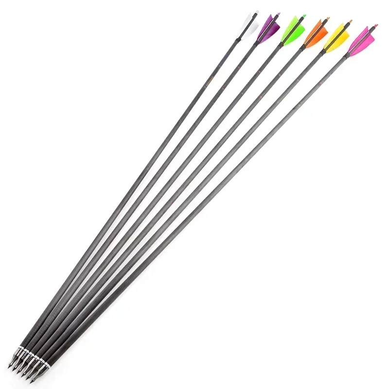 6PCS 35inch Archery Pure Carbon Arrow Spine400 with Natural Turkey Feather ID 6.2mm for Compound Bow Hunting Shooting Target