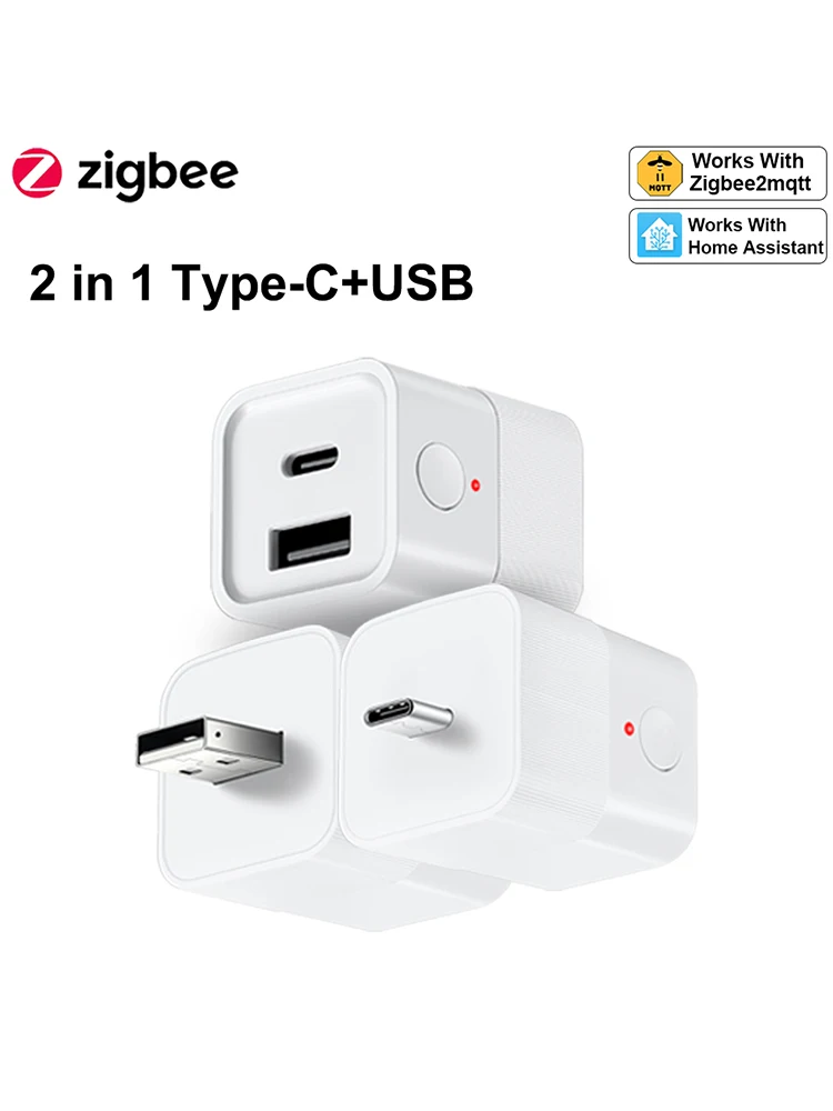 Commutateur adaptateur USB intelligent Zigbee 3.0 2 en 1, Mini prise adaptateur d'alimentation USB type-c, fonctionne avec l'assistant domestique Zigbee2MQTT ZHA