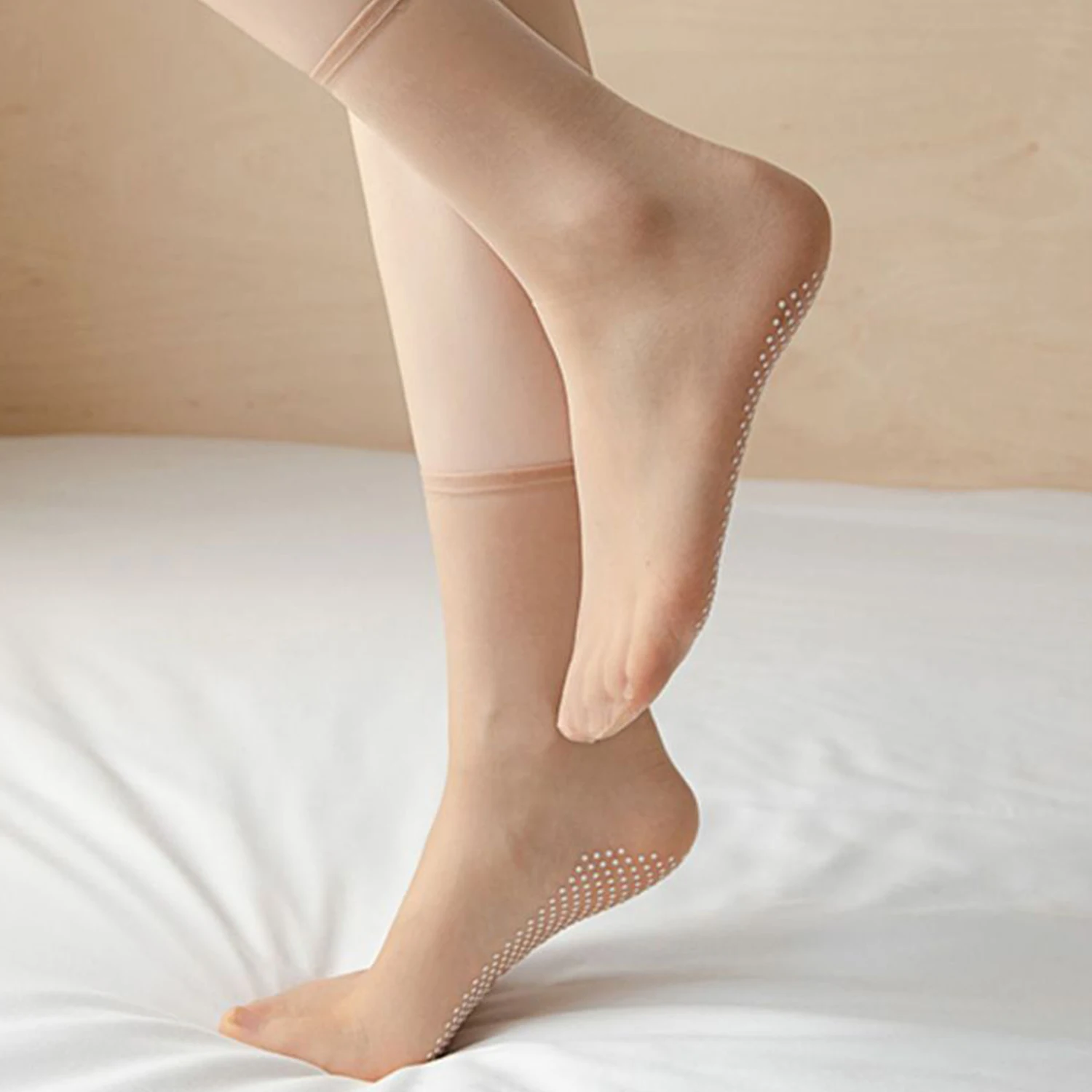 1 pair of short socks summer glued non slip silk socks thin and transparent mid tube women's socks yoga socks sports