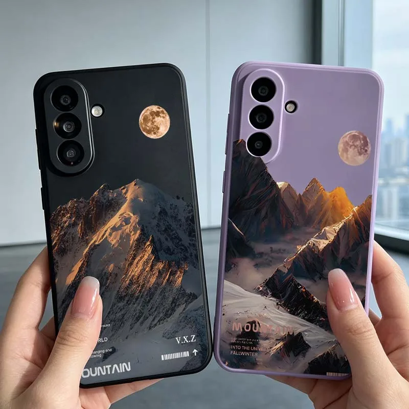 Golden Snow Mountain Moon For Samsung Galaxy A15 A14 A13 A12 A11 A10S A10 A06 A05 A05S A04 A04S A04E A03 Liquid Phone case Cover